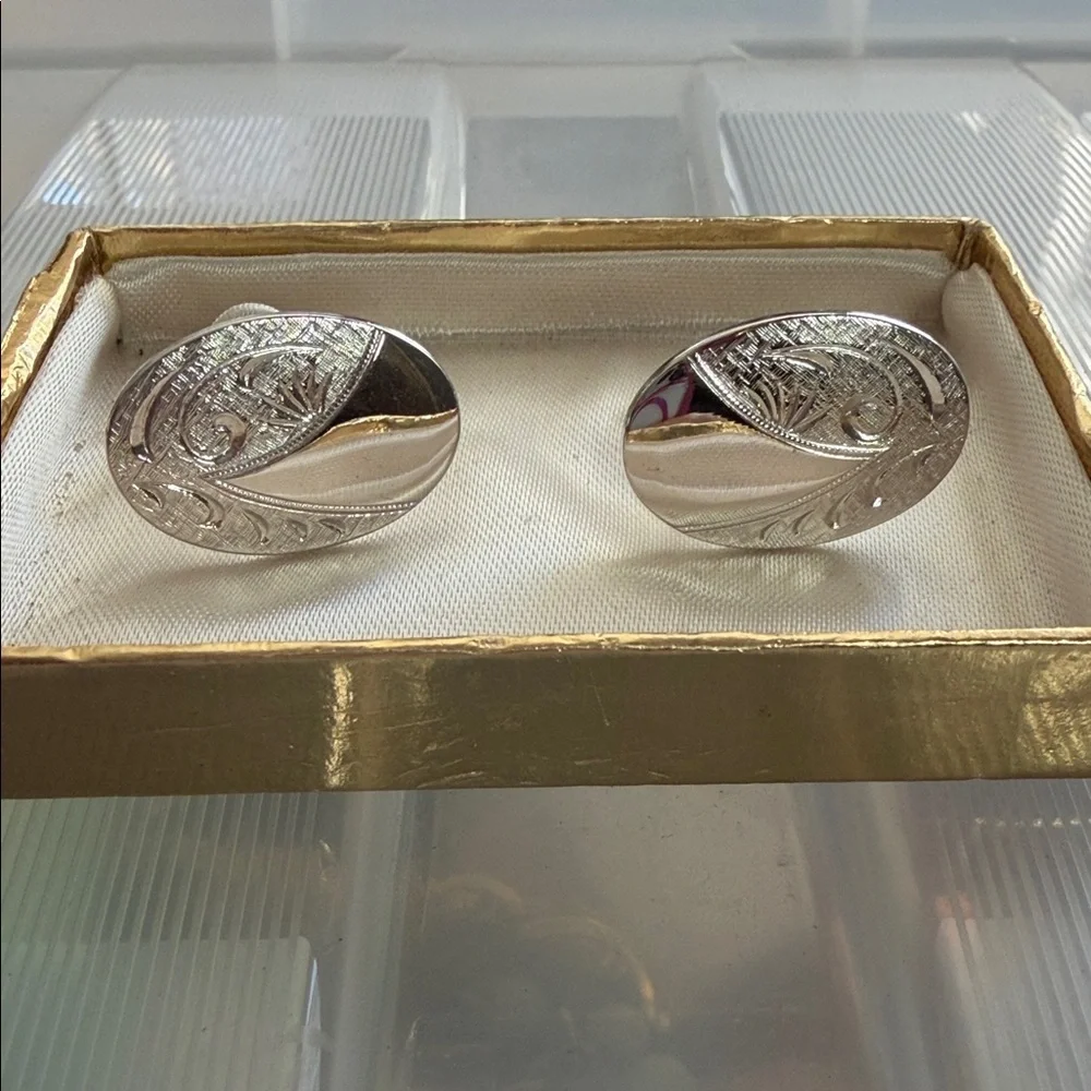 Silver Tone Oval Anson Cuff Links Cufflinks